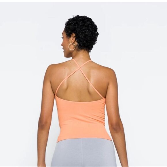 Free People Mmkay Seamless Tank Mango Ribbed High Neck Crisscross M/L NWT - Picture 4 of 11